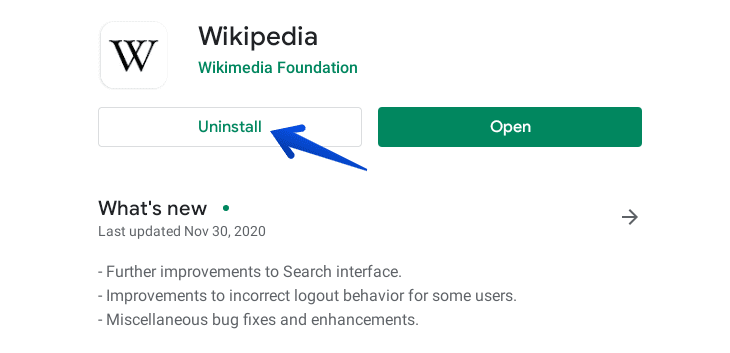 Uninstalling Wikipedia