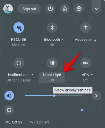 Clicking on Night Light Settings