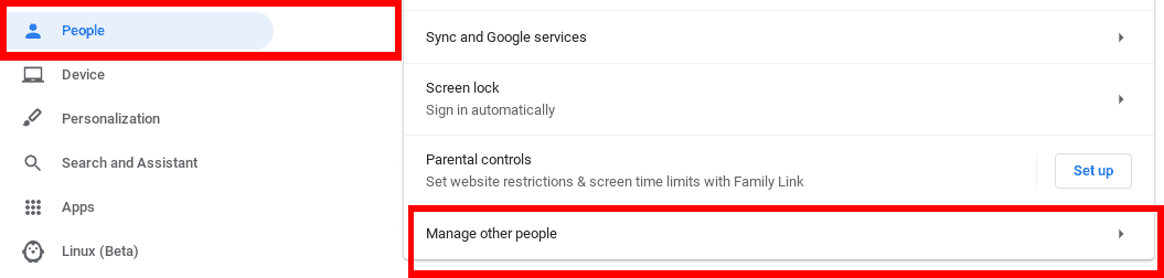 Clicking on "Manage other people"