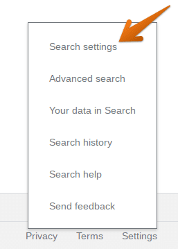 Clicking on Search Settings