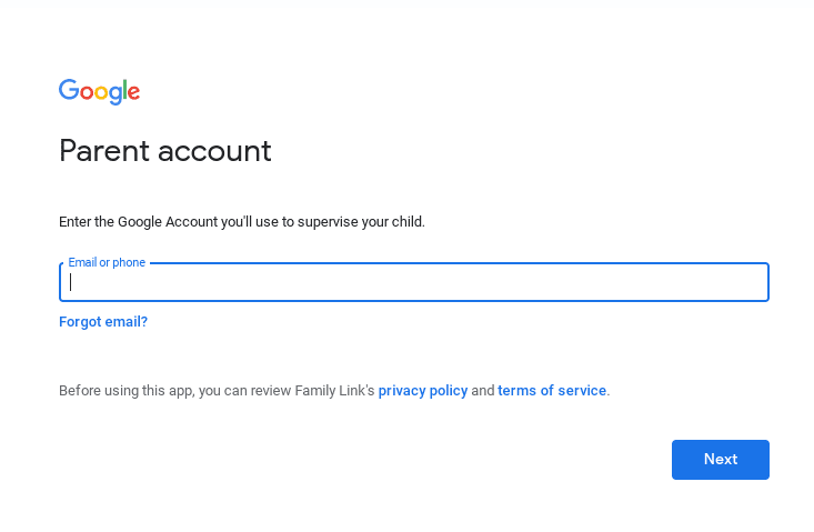 Entering Parent Account Credentials