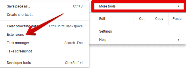 Clicking on Extensions