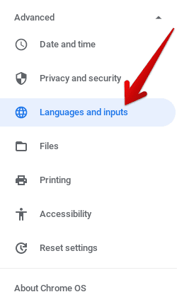 Clicking on "Languages and Inputs"