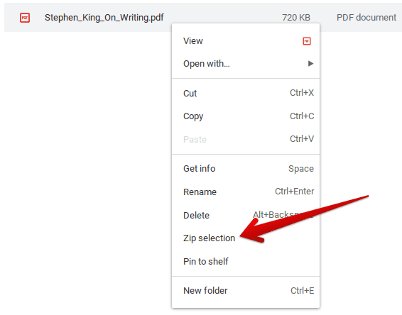 Clicking on "Zip Selection"