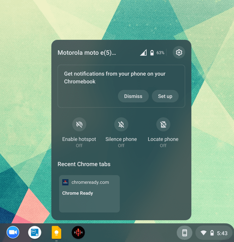 Phone hub on Chromebook