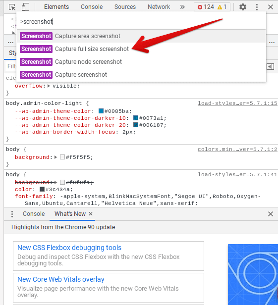 Capturing Full Size Screenshot Through Developer Tools