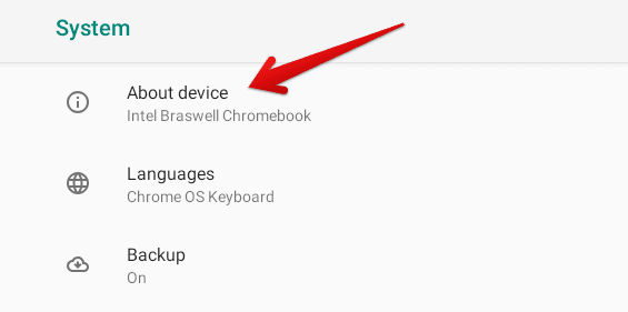 Clicking on "About Device"