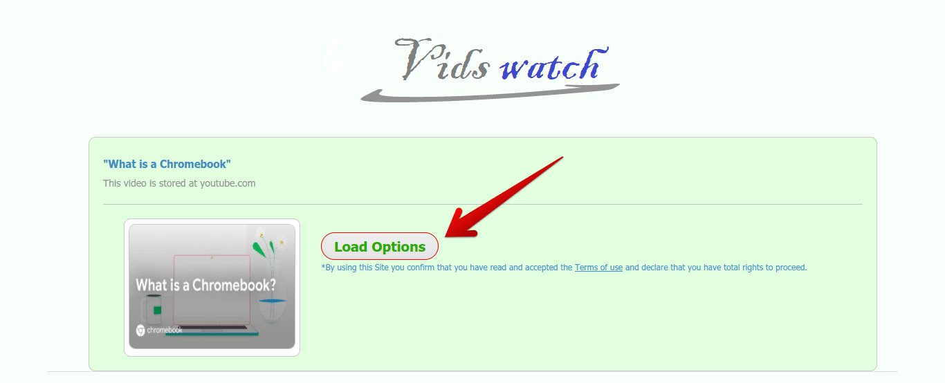 Clicking on "Load Options"