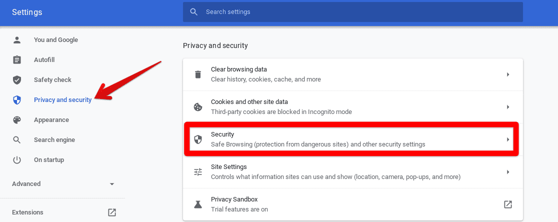 Accessing Security Settings