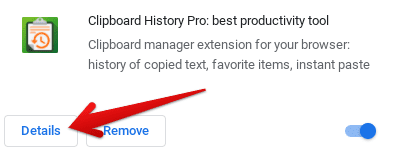 Clicking on Extension's Details