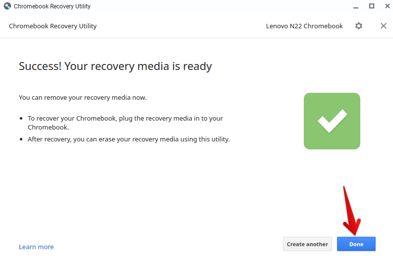 Recovery Media Creation Complete