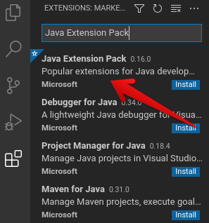 Searching for "Java Extension Pack