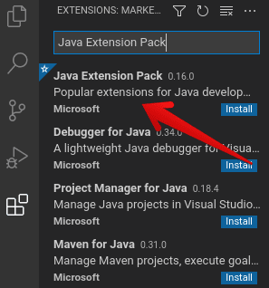 Searching for "Java Extension Pack