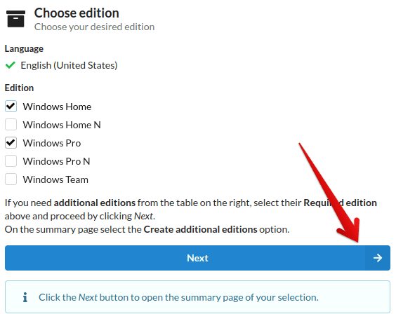 Selecting Windows 11 version