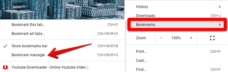 Clicking on "Bookmark manager"