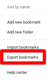 Clicking on "Export bookmarks"