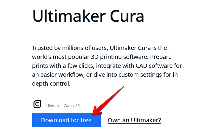 Clicking on the "Download for free" button for Cura
