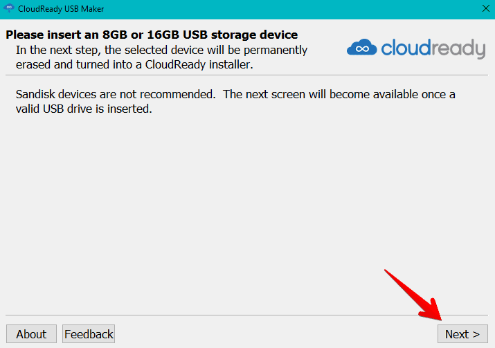 Proceeding with the CloudReady installer