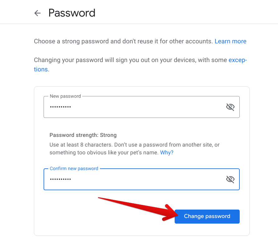 Changing the Gmail password on a Chromebook