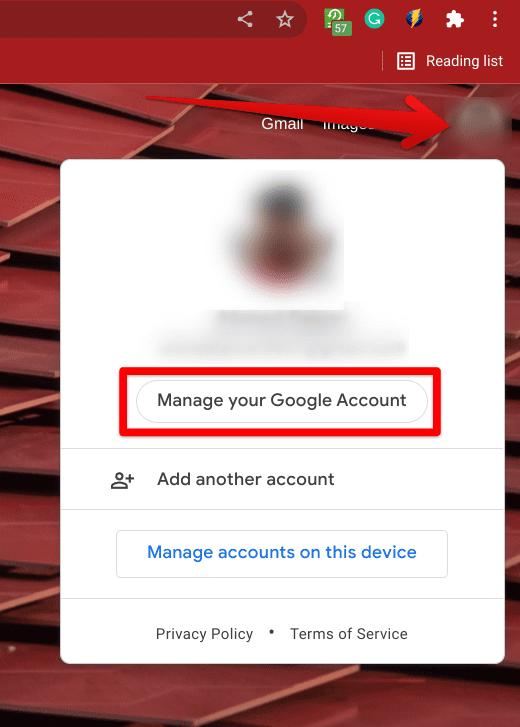 Clicking on "Manage your Google account"