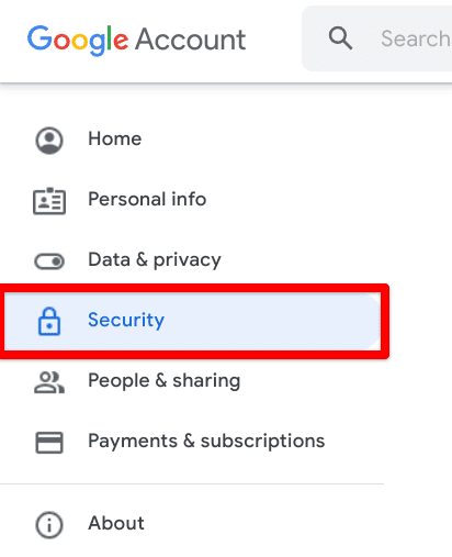Clicking on "Security"
