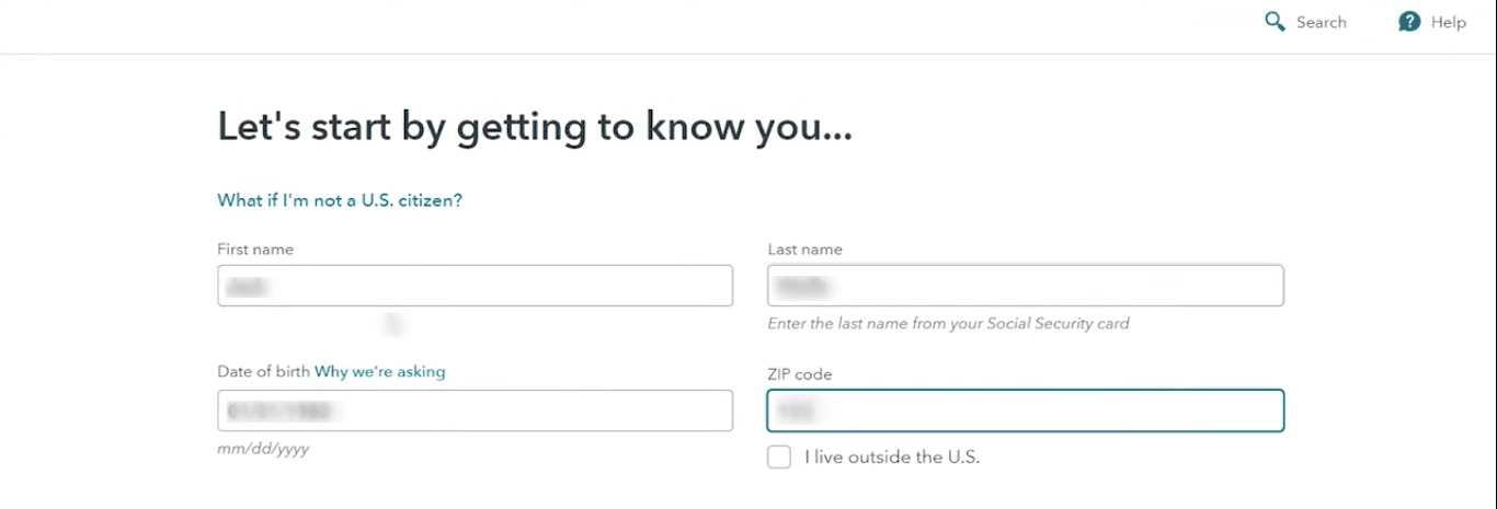 Filling in basic information on TurboTax