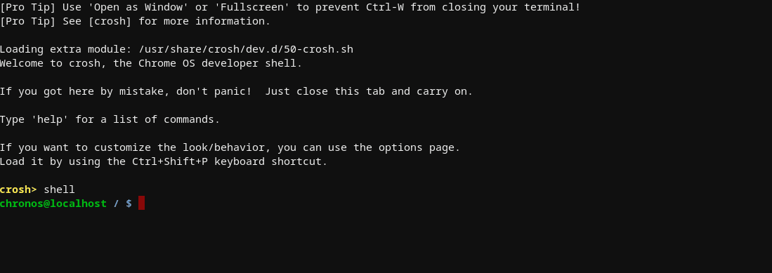 open crosh terminal and execute the shell command