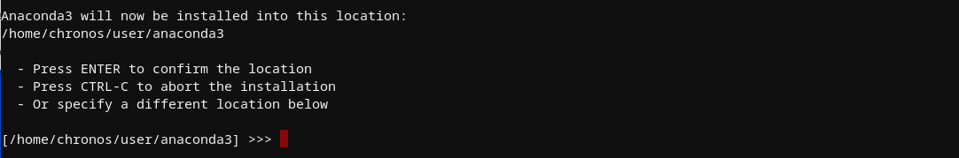 press enter to select anaconda installation location