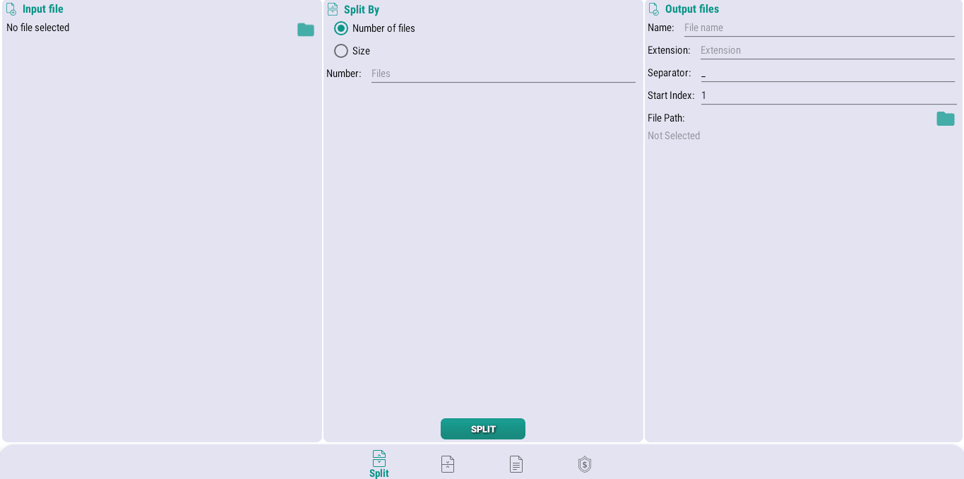 File Splitter & Merger working interface