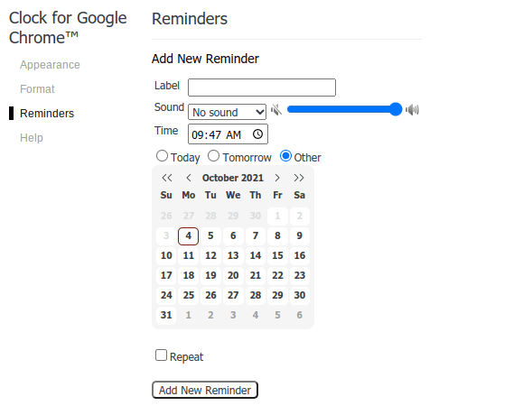Setting an alarm for Clock on Google Chrome