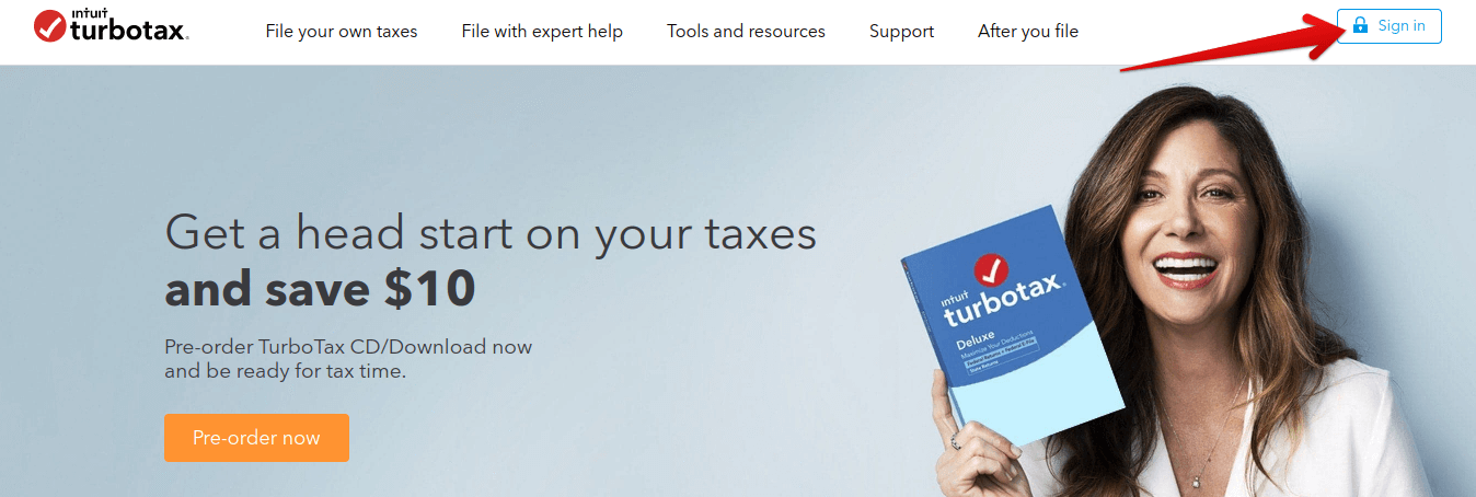 Signing in on Turbotax