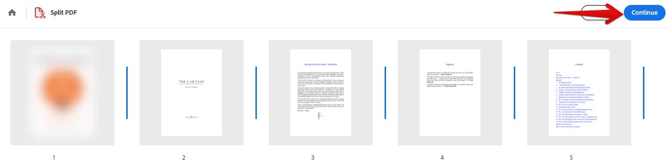 Splitting the PDF file in Adobe Acrobat