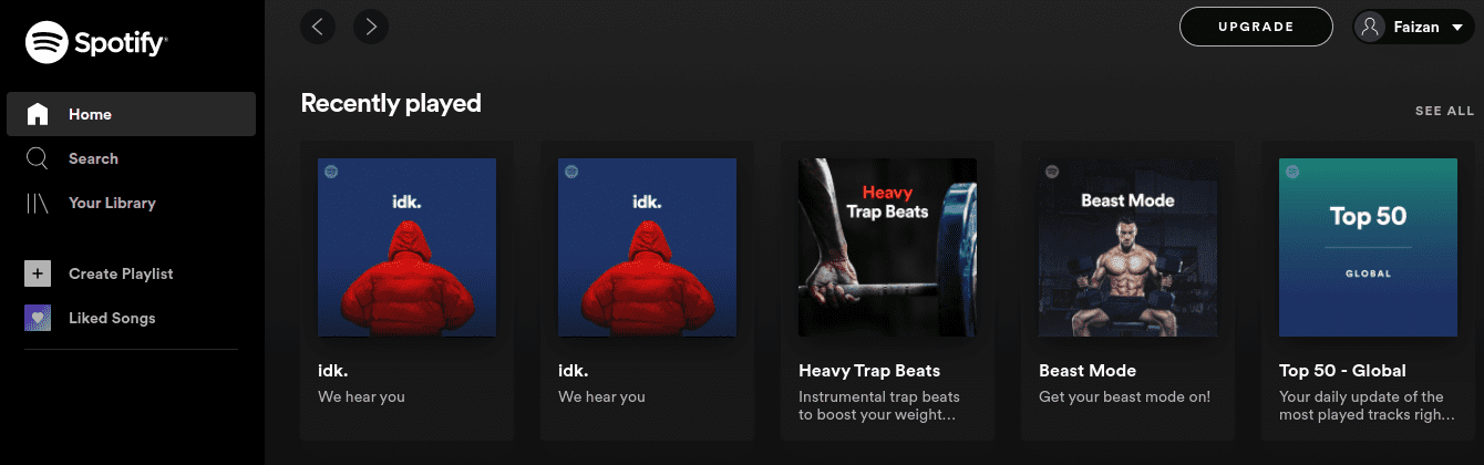 Spotify web app in action