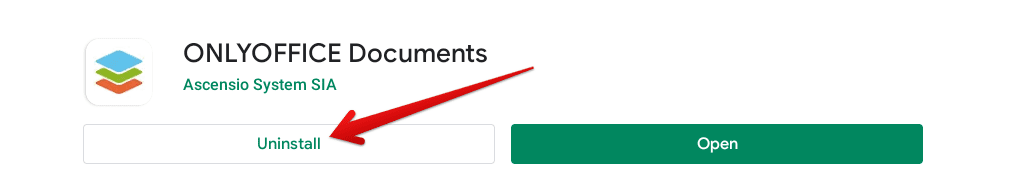 Uninstalling OnlyOffice through the Google Play Store