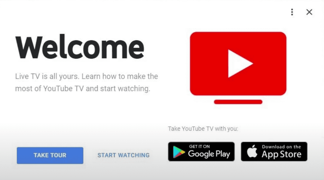 YouTube TV welcome screen