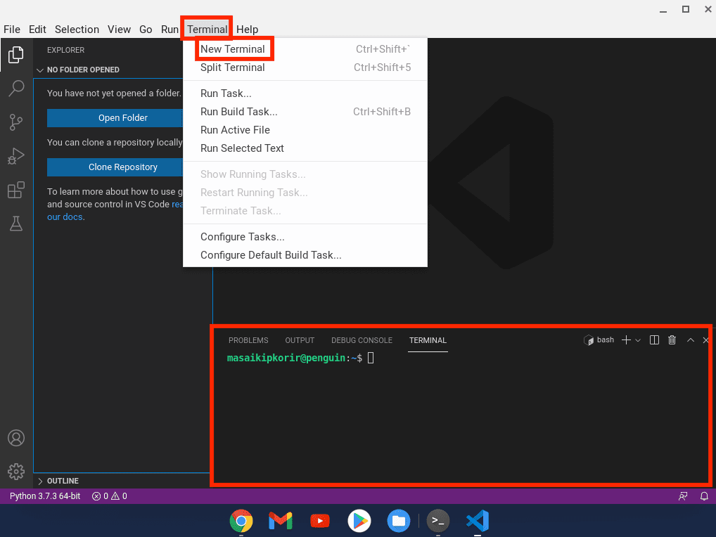 how to open terminal in vs code