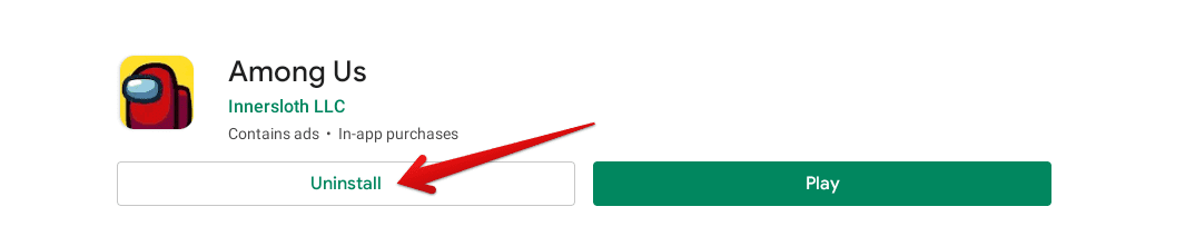 Uninstalling Among Us from the Google Play Store