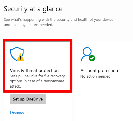 Clicking on "Virus and threat protection"