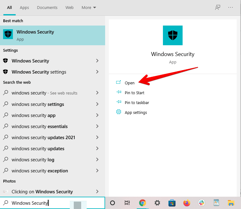 Opening "Windows Security"