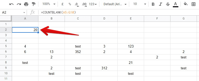 Number Of Blank Cells With COUNTBLANK