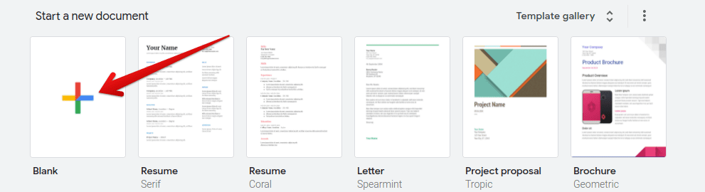 Select a blank document to work with on Google Docs