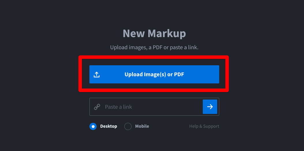 Uploading an image to Markup Hero