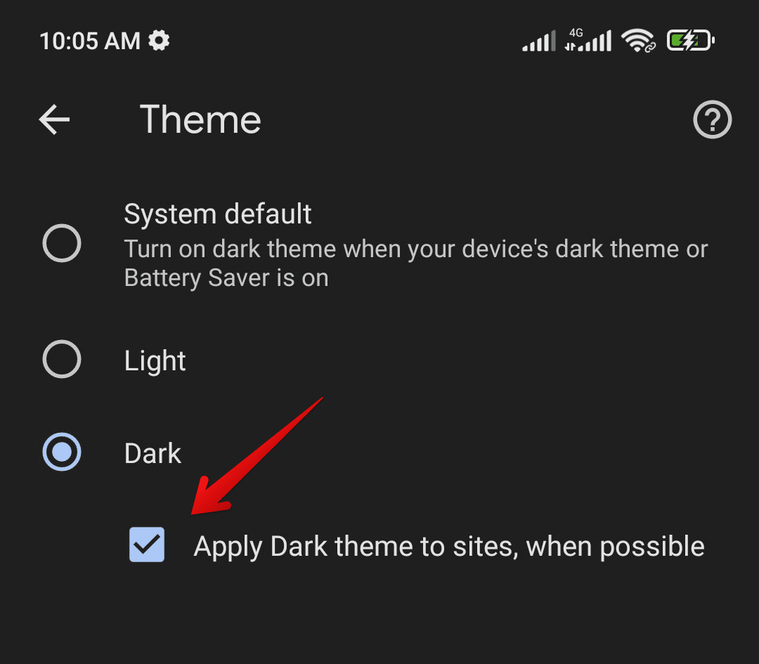 Dark Theme Checkbox