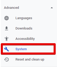 Accessing Chrome's "System" settings