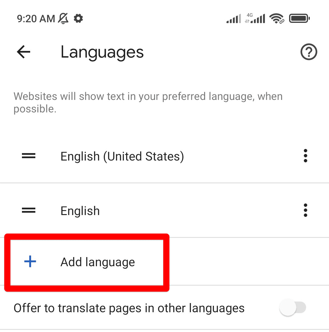 Add Language Button
