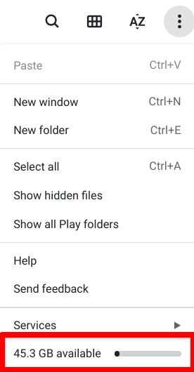 Available Chromebook storage space
