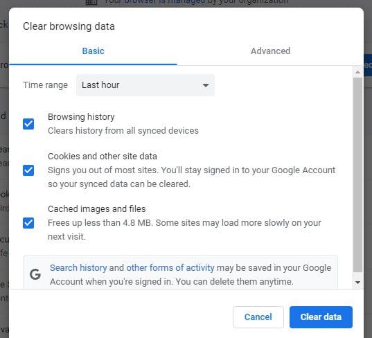 Clear Browsing Data Window