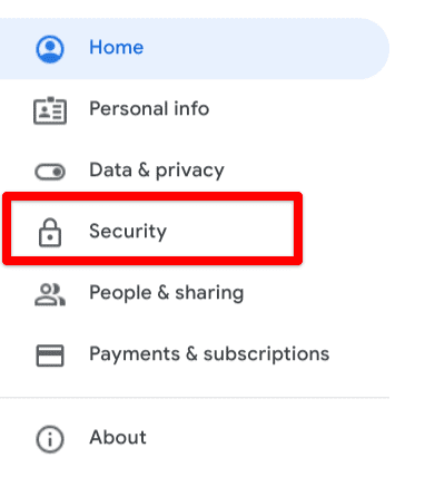 Clicking on "Security"