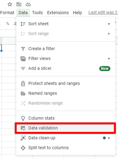 Data validation under data tab