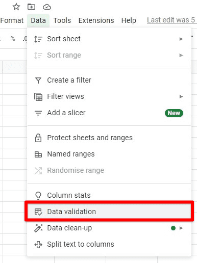 Data validation under data